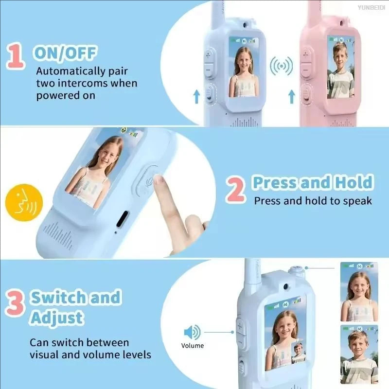 Kids Video Walkie Talkies – 2 Pack, Rechargeable, 2-Inch Screen