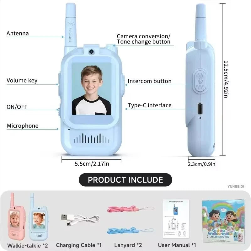 Kids Video Walkie Talkies – 2 Pack, Rechargeable, 2-Inch Screen