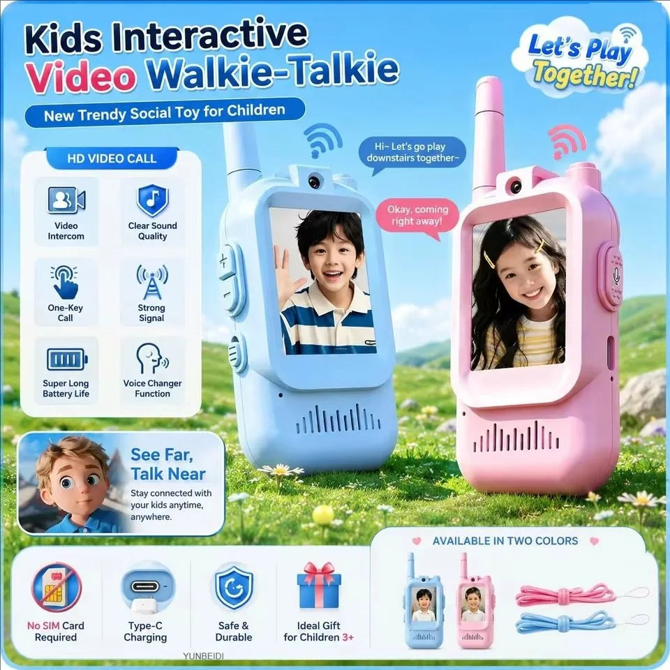 Kids Video Walkie Talkies – 2 Pack, Rechargeable, 2-Inch Screen