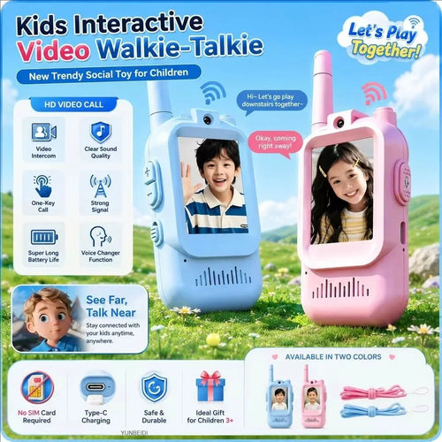 Kids Video Walkie Talkies – 2 Pack, Rechargeable, 2-Inch Screen